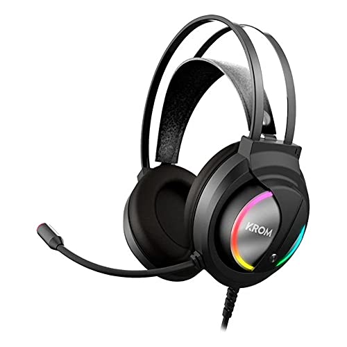 Cascos Gaming KROM KAPPA -NXKROMKAPPA - Auriculares con microfono, Sonido stereo RGB LED rainbow, Altavoces 50mm, Diadema Ajustable, Micro Flexible, USB, Compatible PC, Negro