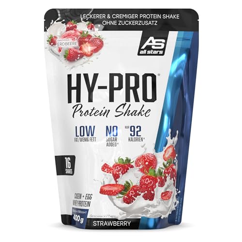 ALL STARS Hy-Pro Whey Protein Pulver ohne Zucker 400g Erdbeere - Cremiger Shake mit 30,5g Eiweiß pro Portion, 4 hochwertige Proteinkomponenten ALL STARS Hy-Pro Whey Protein Pulver ohne Zucker 400g Erdbeere - Cremiger Shake mit 30,5g Eiweiß pro Portion, 4 hochwertige Proteinkomponenten
