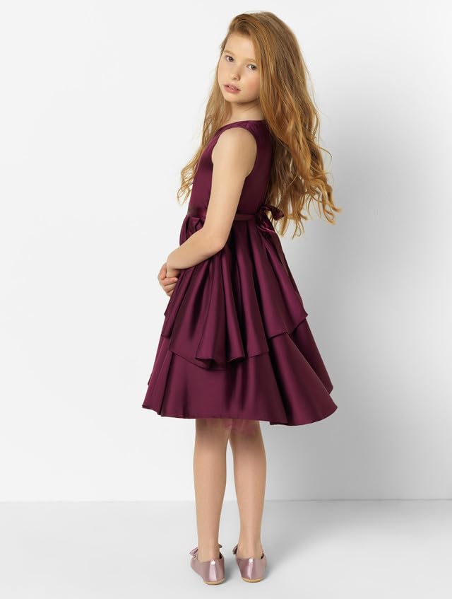 PINK WINGS Girl Satin Dress Frock (in, Age, 9 Years, 10 Years, Regular, Wine) - Image 2 thumbnail