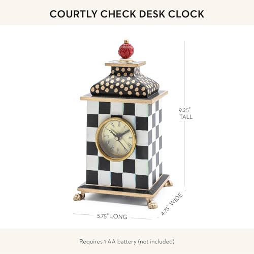 MACKENZIE-CHILDS Desk Clock, Decorative Wood Clock for Kitchen and Living Room, Black-and-White Courtly Check