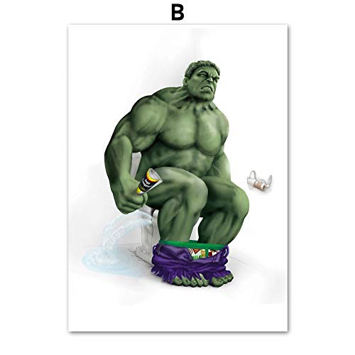 AAGG Peinture à suspendre Captain America Hulk Batman Spiderman Décoration murale sur toile Poster nordique et impressions pour salle de bain WC B 50 x 70 cm Sans cadre