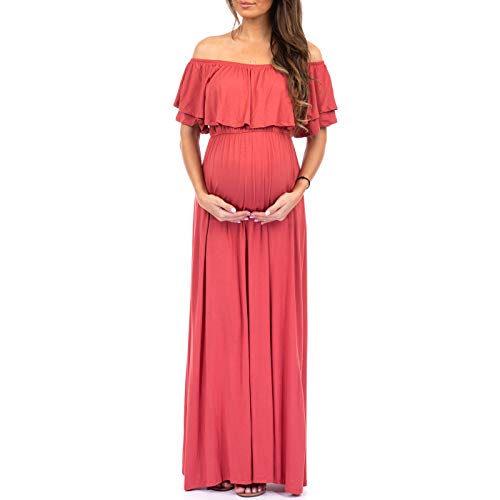 Open Shoulder Maternity Dress with Ruffles