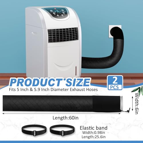 Image of Outus 2 Pcs Portable Ac Hose Insulation Sleeve 60in Portable Air Conditioners Insulated Cover Wrap Fit for 5 inch& 5.9 inch Diameter Exhaust Easy Installation with Adjustable Strap (Black)