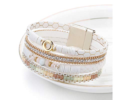 Image of Fesciory Leather Wrap Bracelets for Women, Boho Leopard Multi-Layer Crystal Beads Cuff Bracelet Jewelry
