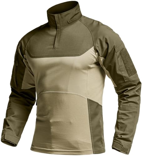 Image of CQR Men's Tactical Combat Shirt, 1 /4 Zip Long Sleeve Breathable Military BDU Training Top for Shooting, Hunting, Range Use