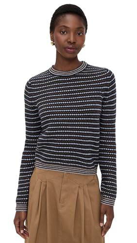 White & Warren Women's Cashmere Textured Stripe Crew Sweater