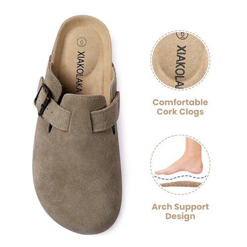 Image of Xiakolaka Women's Suede Clogs Adjustable Buckle Slip on Footbed Home Clog Slippers for Comfort Casual Daily Wear