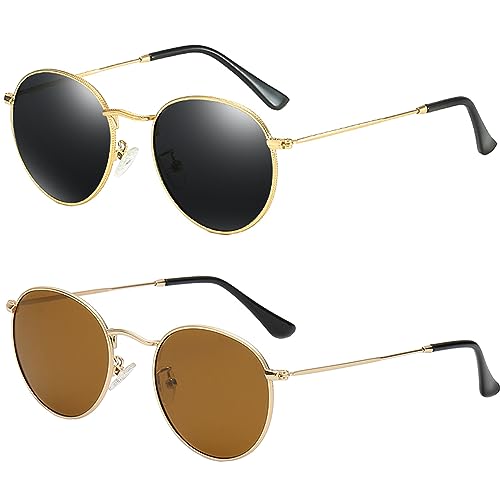 Small Round Polarized Sunglasses for Women Men Classic Retro Sun Glasses Circle Metal Frame Shades UV Protection