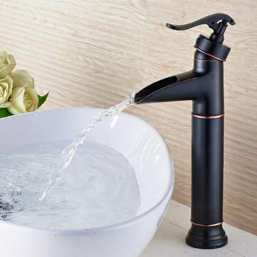 Mezcladora de baño alta negra que evita salpicaduras en lavabos de cuenca retro 4