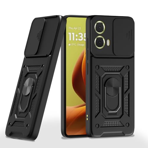 Image of Pikkme D10 Tough Armor Bumper Case | 360 Protection Case | Sliding Camera Shield Cover & Ring Holder Stand Back Cover for Moto G85 5G (Black)