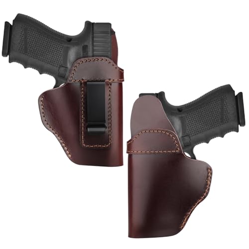 Leather Holster for Carry, IWB Leather Gun Holsters for Glock 17 19 43X/ Sig P365/ Ruger Security 9/ Springfield Hellcat Pro XDS/Taurus G2C G3C/ M&P 9mm Shield SD9VE SW9VE & More Pistols