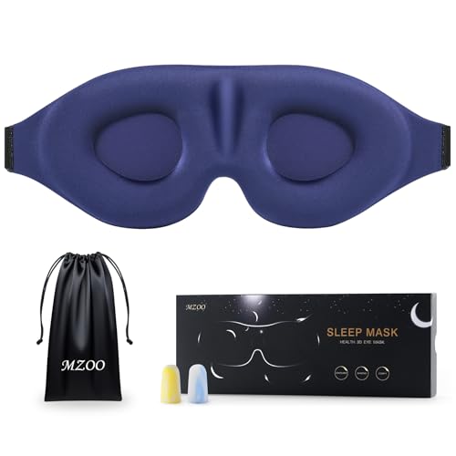 MZOO Luxury Sleep Eye Mask for Side Sleeper Men Women, Zero Eye Pressure 3D Sleeping Mask, Light Blocking Patented Design Night Blindfold, Soft Eye Shade Cover for Travel, Blue