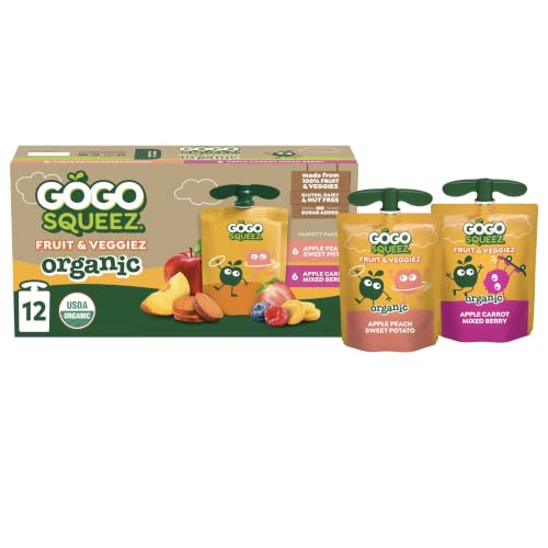 GoGo squeeZ No Sugar Added Organic Fruit & veggieZ Applesauce, 12 Count