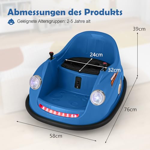 COSTWAY 12V Autoscooter Kinder, Elektro Bumper Car mit Fernsteuerung & LED-Lichtern & Musik, Kinderauto 360-Grad Drehung, für Kinder von 2–5 Jahren (Blau) – Bild 7