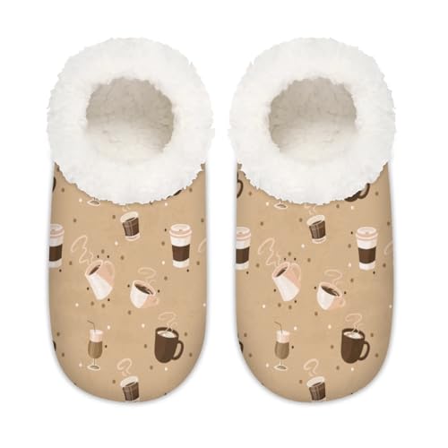 Retro Coffee Themed House Slippers for Women Men Soft Closed Back Slippers Indoor Fuzzy Bedroom Shoes Lightweight Non-slip Home Slippers2