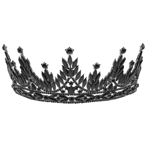 Healeved Tiara de princesa con diamantes de imitación - Diadema nupcial vintage para novias princesas - Tiara barroca negra con diamantes de imitación para fiestas, festivales, bodas y cumpleaños