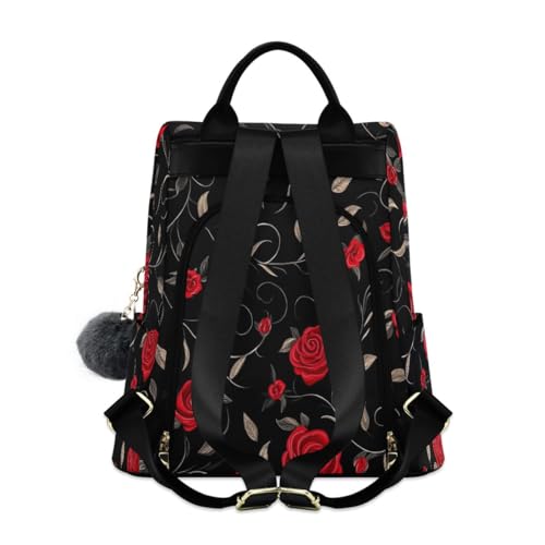 Image of ALAZA Red Rose on Black Trips Hiking Camping Rucksack Pack for Women
