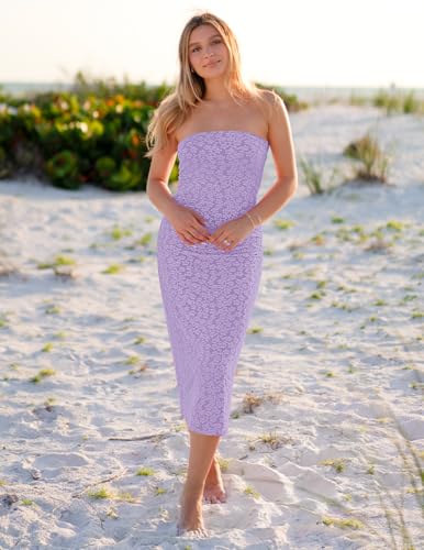 Image of ZESICA Women's 2026 Summer Floral Strapless Bodycon Midi Dress Off Shoulder Beach Formal Cocktail Wedding Guest Long Dresses