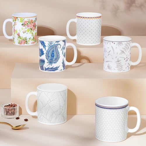 Image of Larah by BOROSIL 320ml x 2pc Opalware Amora Tea /Coffee Mug Set, Microwave & Dishwasher Safe Embossed Design Crockery Ideal for Daily Use & Gifting
