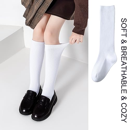 EPEIUS Knee High Socks for Girls Seamless Cotton School Uniform Socks Boy Ribbed Dress Socks Kids White Long Socks Navy3