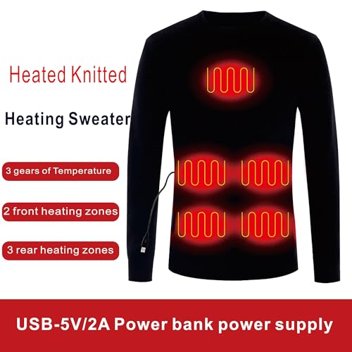 Winter Body Heating Tops Knitted Warm Underwear Electric Warmer Heated Apparel Thermal Pullover Sweater ​for Men Women Black2