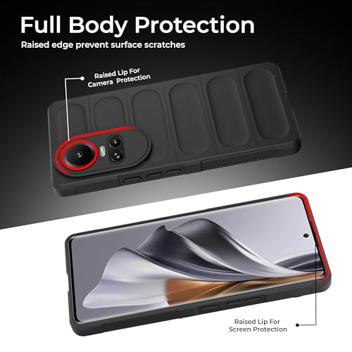 Image of A rtistque Back Cover Case for Oppo Reno 10 /10 Pro |with Inner Fabric|Liquid Stripe Silicone|Camera Protection|Anti Slip Grip|Oppo Reno 10 /10 Pro Back Cover - Black