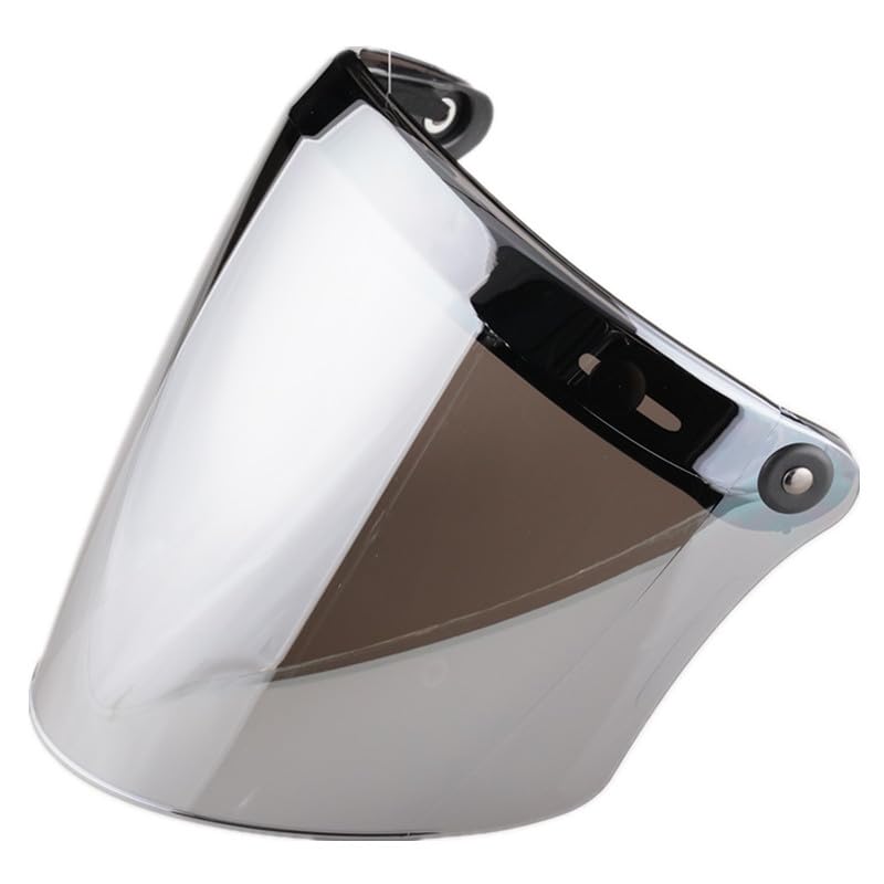 Universal 3-Snap Flip Up Visor Shield Lens for Retro Open Face Motorcycle Helmet(Chrome Silver)