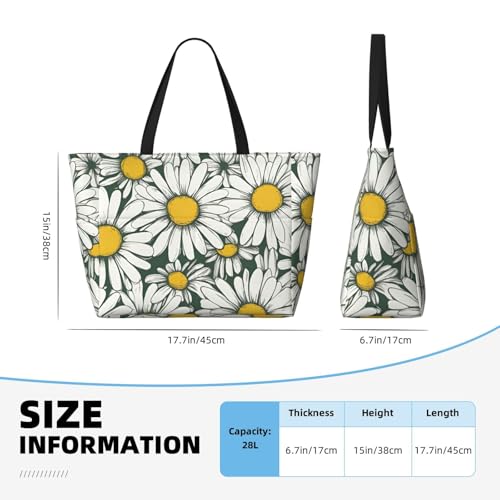 Fashion White Daisy Print Beach Bag Waterproof Beach Totes Bags For Women, Lightweight Foldable Pool Bag With Zipper Wet Compartment4