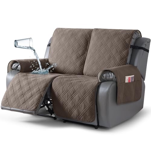 Image of TAOCOCO 100% Waterproof Recliner Loveseat Cover Non Slip Couch Cover for 2 Seat Reclining Sofa, Split Reclining Loveseat Covers 2-Piece with Straps for Kids Pets(2 Seater, Taupe)