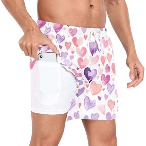 xigua Romantic Love Mens Swim Trunks with Liner, 5 inch Quick Dry Mens Boardshorts for Beach2