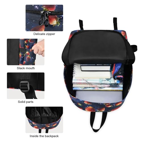 Backpack Lunch Box Set Large Capacity Travel Backpacks and Insulated Lunch Bag for Commute Hiking Picnic Universe Strawberry Print3