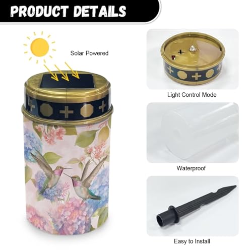 Image of Hummingbird Floral Solar Grave Lights for Cemetery Flameless Solar Powered Light for Prayer Waterproof Cemetery Solar Lights for Cemetery Grave Decor Candle Lamp