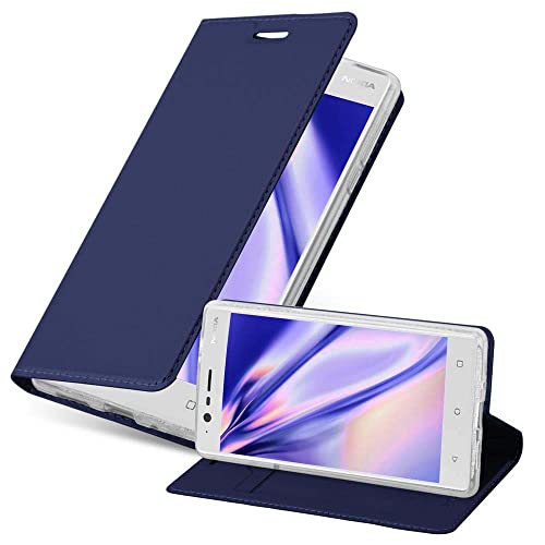 Cadorabo Hülle kompatibel mit Nokia 3 2017 aus Premium Kunst Leder Flip Klappbare Stoßfeste Magnetische [Standfunktion] [Kartenfächern] Cover Hülle für Nokia 3 2017 Tasche in Blau