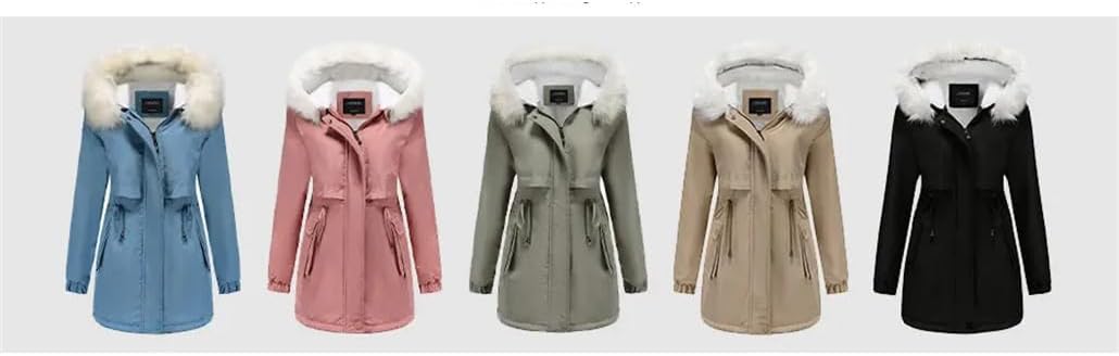 Women Hooded Thickened Parkas Fleece Warm Jacket Thickened Pocket Cotton Outerwear