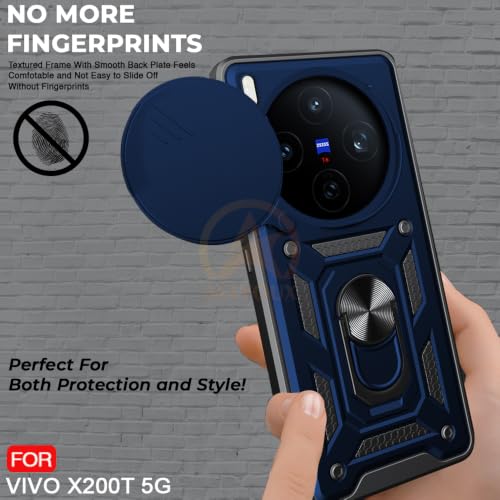 Image of Armor Bumper Back Cover Case for VIvo X200T 5G Rotating Camera Cover, Ring Holder & Kickstand | Heavy Duty & 360 Degree Protection VIvo X200T 5G Back Cover (Blue)