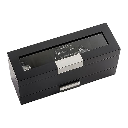 THINGS REMEMBERED Engraved Wedding Black Wooden Watch Box with Drawer (Free Customization)