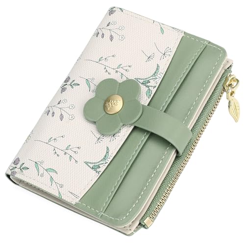 Image of GAEKEAO Small Wallets for Women RFID Blocking Bifold Floral Vegan Leather Wallet Card Holder with ID Window & Zipper Pocket