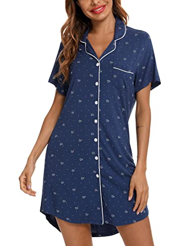 Image of Pjmlifecoco Nightgown for Women Button Down Sleepshirt Short /Long Sleeve Nightdress Soft Modal Sleepwear S-XXL
