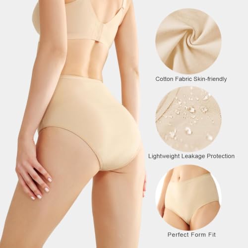 Image of Battewa Cotton Incontinence Underwear for Women High Waisted 4Beige 3XL