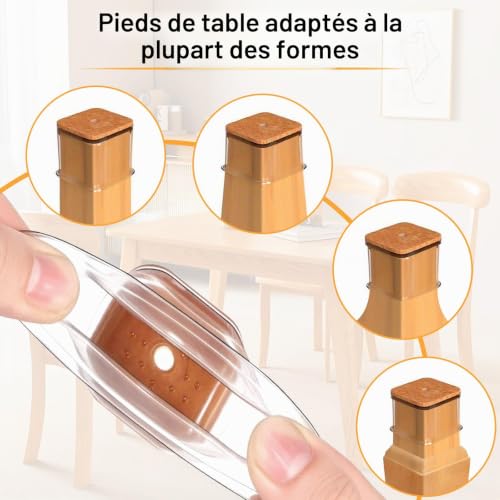 Wosyoodo 32 Pièces Protection Pied de Chaise Carré, Protège Pied de Chaise Silicone, Patin Antiderapant pour Sols en Bois Dur et Carrelage, pour Protéger Le Sol et réduire Les Rayures (L) – vue 3