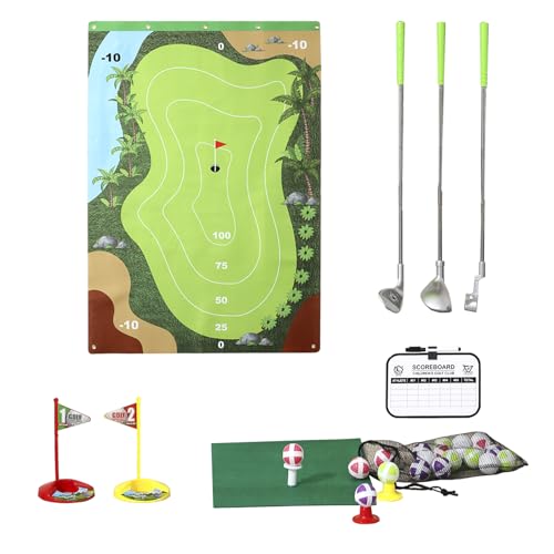 Trimate Golf Game Chipping Mat and Accessories, Training and Practice Golf Travel Set for Kids and Adults, Indoor and Outdoor Hitting Mat and Golf Clubs with Sticky Balls for Kids 3+