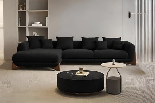 Image of Upholstered 3 Seater Sofa Three Seater Sofa with Wooden Legs for Living Room Hotels & Offices (RHS 4 Seater Black Boucle)