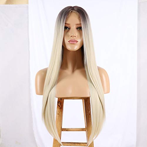 ALICE 13x6 Lace Front Ombre Blonde Wig, 22" Long Straight Blonde Synthetic Wig for Women, Pre Plucked with Natural Hairline and Baby Hair