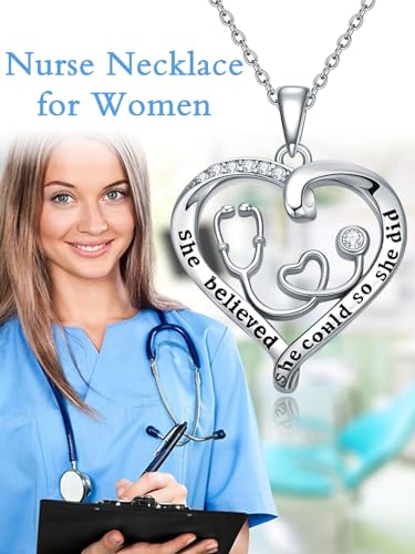 OCJ Nurse Gifts Nurse Pendant 925 Sterling Silver Heart Stethoscope Caduceus Angel Wings RN Necklaces Birthstone Jewelry Birthday Graduation Christmas Gifts for Nurses, Doctor, Medical Student2