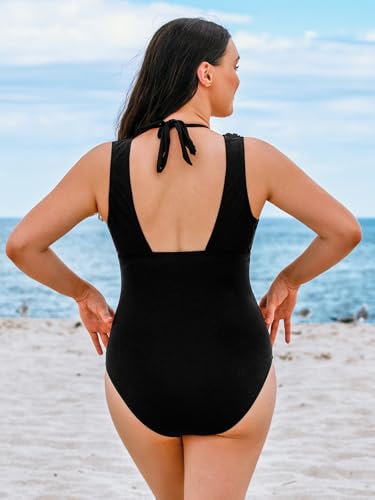 CUPSHE Plus Size Swimsuits for Women One Piece Bathing Suit with Removable Bikini Top Mesh Halter Tummy Control 2 Pieces4