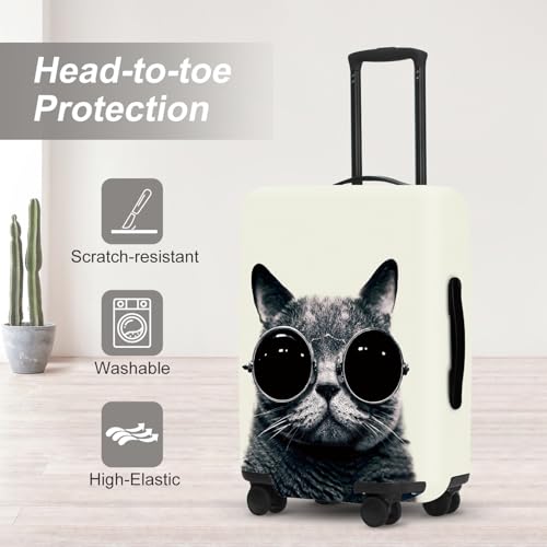 Image of Cool Cat Luggage Protector, Washable Suitcase Cover with Sunglasses Feline Design Anti-scratch for 32 inch,34 inchBag