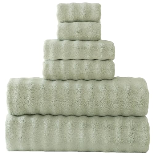 FITFINE Large Bath Towels Set 30x60 Inches Super Soft Absorbent Microfiber Shower Towels for Bathroom Quickly Drying (Sage Green Towels Set-PK 6)