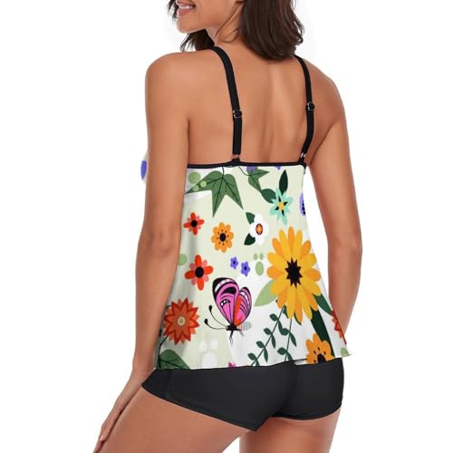 Ensemble bikini tankini fleurs de papillon pour masquer le ventre
