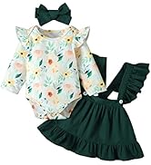 Borlai Newborn Baby Girl Floral Suspender Skirt Outfits Short Sleeve Ruffle Romper Dress Clothes Set