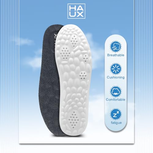 Image of HAUX PU Foam Comfort Insoles for Men | All-Day Cushioning & Durable Support,Lightweight, Durable, and Flexible, Dynamic Arch Technology for Neutral to High Arches (Black, 6)